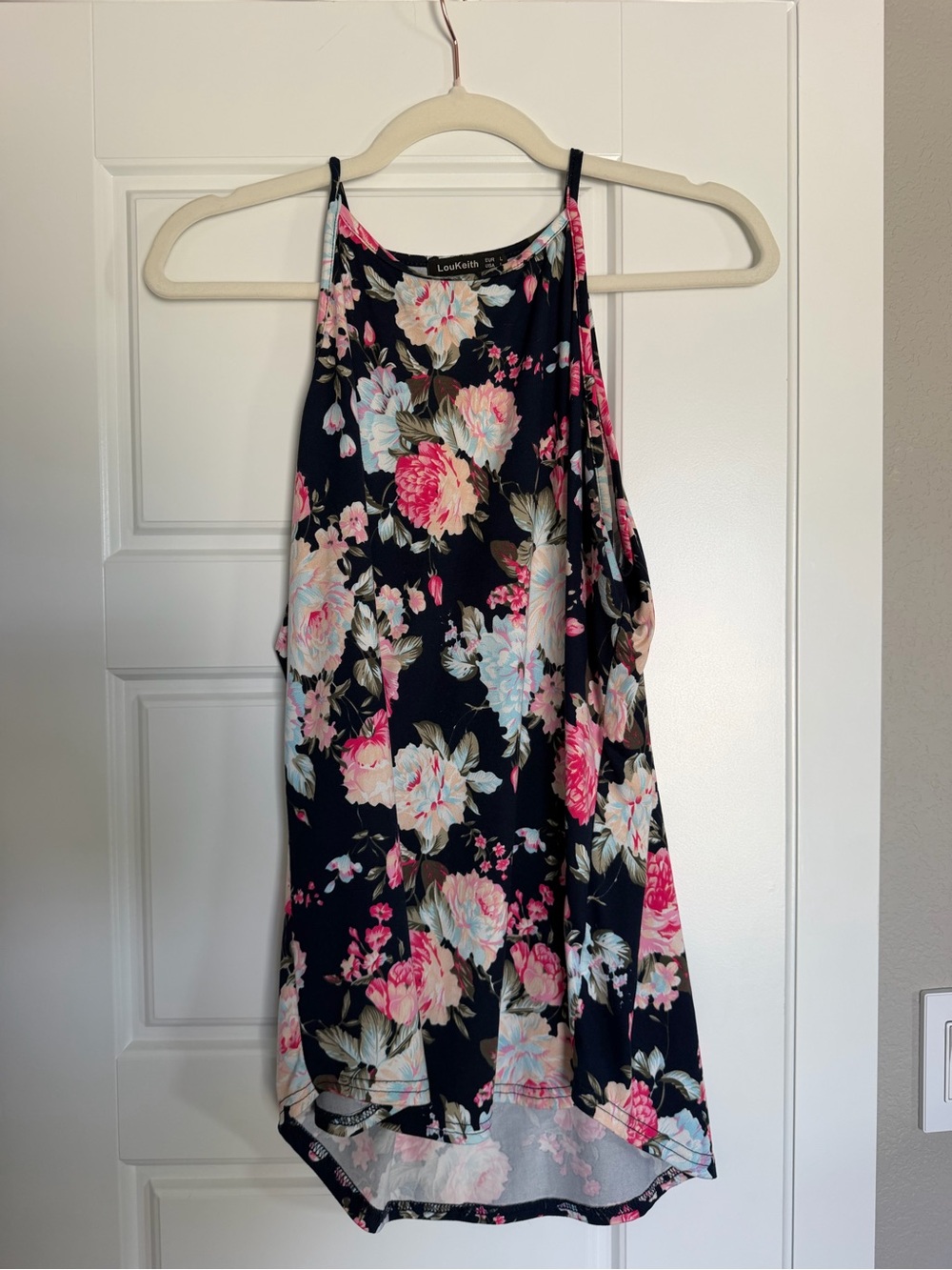 Floral Halter tank - Navy with Pink & Cream Flowers